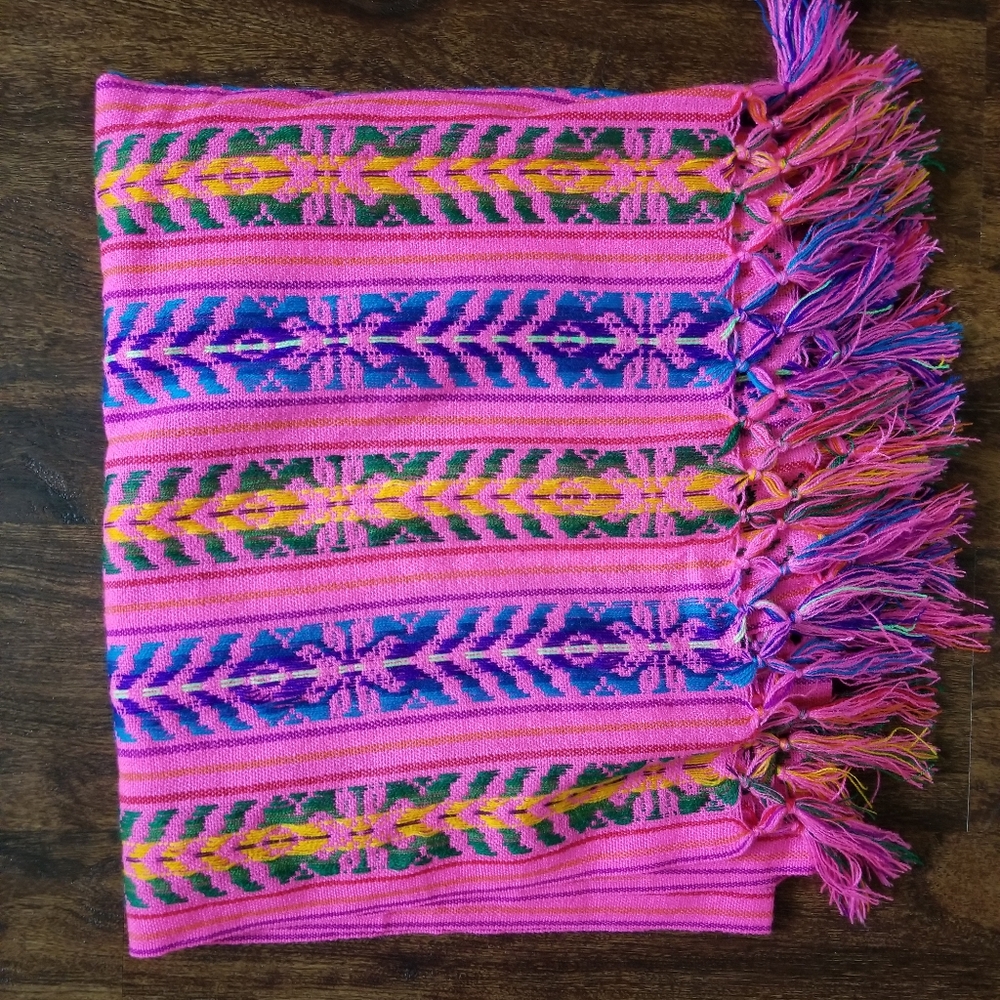 XL 9 ft Long Doula Mexican Rebozo Shawl (Doula Hot Pink w/Design)